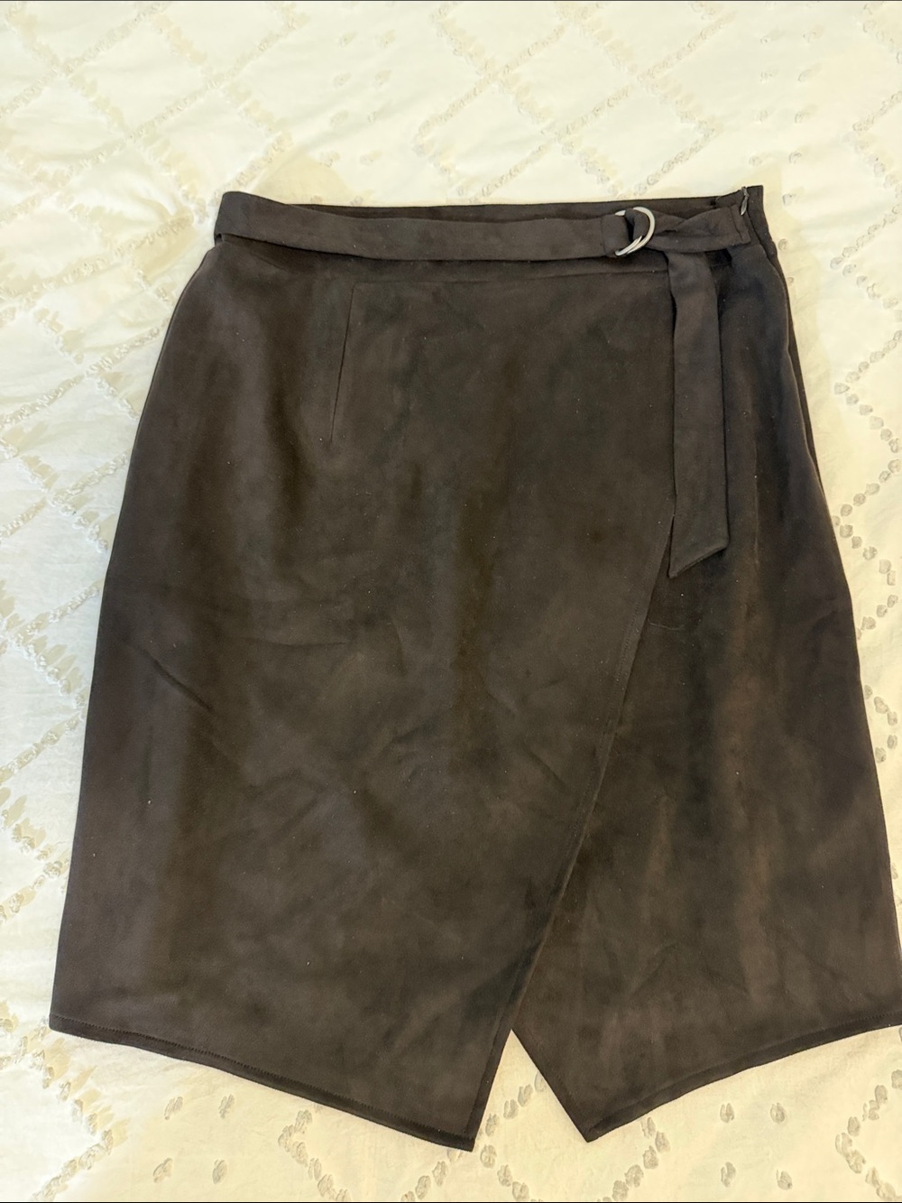 Allegra K Black vegan leather Asymmetric Pencil Skirt with D-Ring Belt nwt XL